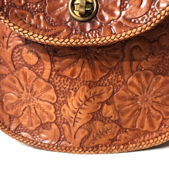 Vintage 50's Artisan Beautiful Hand Tooled Leather Handbag Purse - Picture 5 of 13